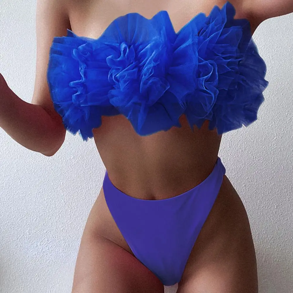 Split kostium kąpielowy Bikini z odkrytymi ramionami Set Top bez ramiączek dół z wysokim stanem Bikini Set