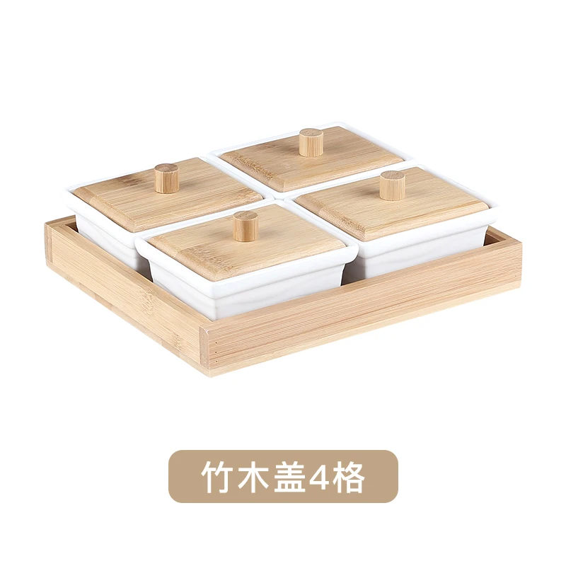 White Ceramic Snack Plate Snacks Platter Wood Cover Glass Pallets  Dried Fruit Set Bowl Candy Tray