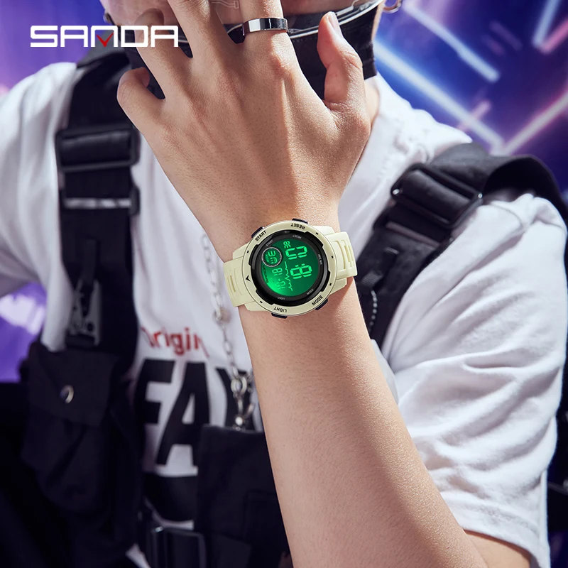 Sanda Mannen Sport Elektronische Horloge Luxe Stopwatch Led Licht Waterdichte Klok Fashion Heren Digitale Horloge Japan Batterij