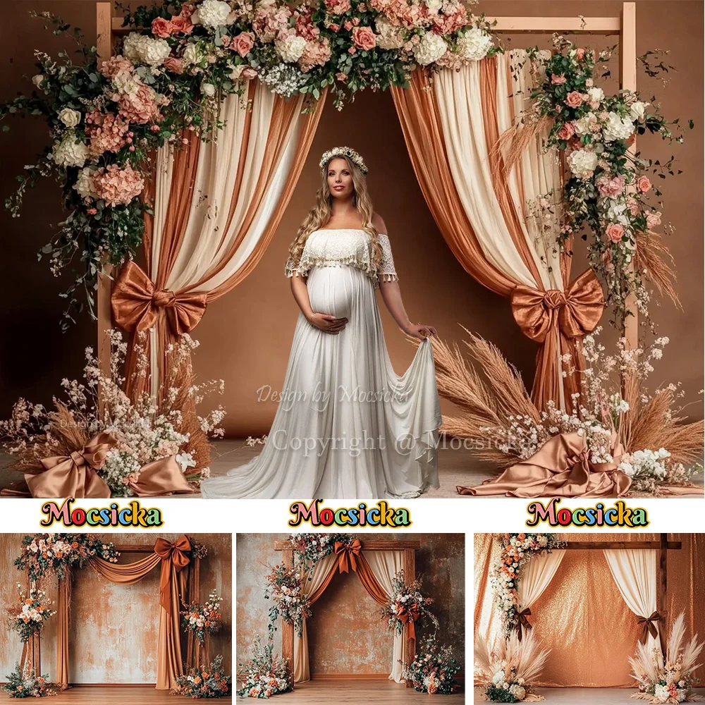 

Mocsicka Boho Wedding Background for Girls Photography Floral Curtain Bracket Brown Backdrop Maternity Baby Show Photo Studio