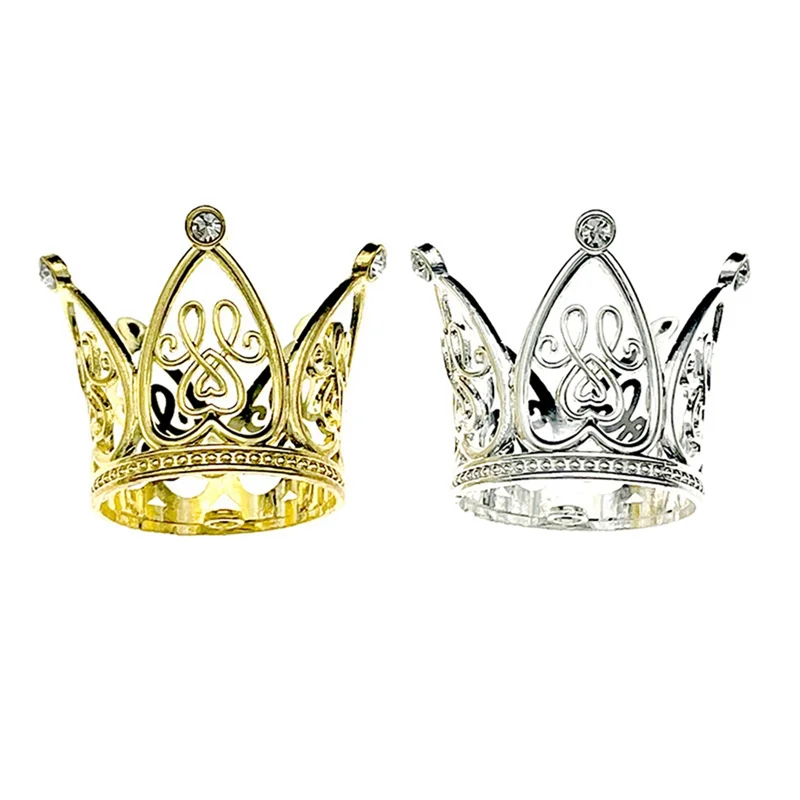 10Pcs Mini Crown Princess Topper Crystal Children Hair Ornaments for Wedding Birthday Party Cake Decorating Tools Golden