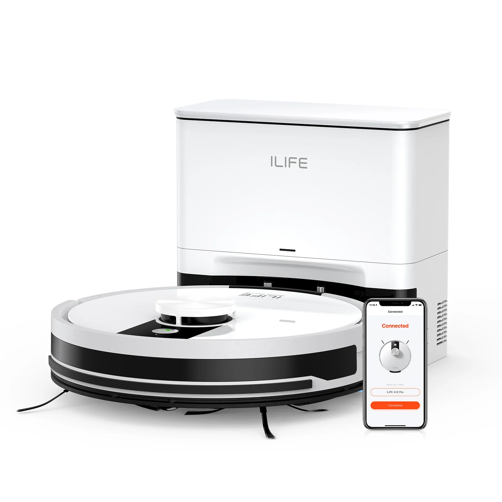 Robot Aspirador y Fregador ILIFE A12 Pro, Navegación LIDAR, Recolección Automática de Polvo, Succión de 3000Pa, Control por App/Remoto