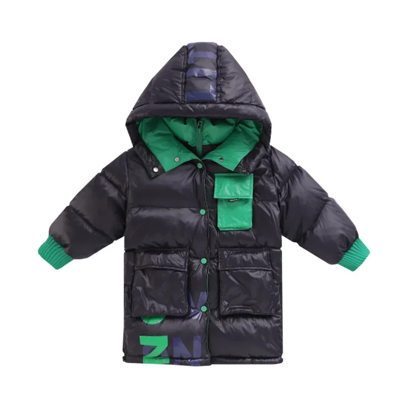 Kids Boys Jackets Winter Warm Coat Children Hooded Outerwear Teen Black Waterproof Clothes Students Thick Parkas 6 8 10 12 14 Y