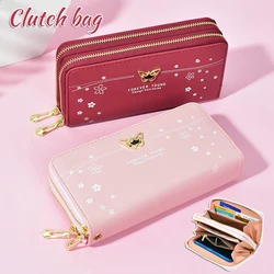Sweet Style Butterflys Flower Print Long Wallet Multi-Purpose Large Capacity Purse For Women Girls