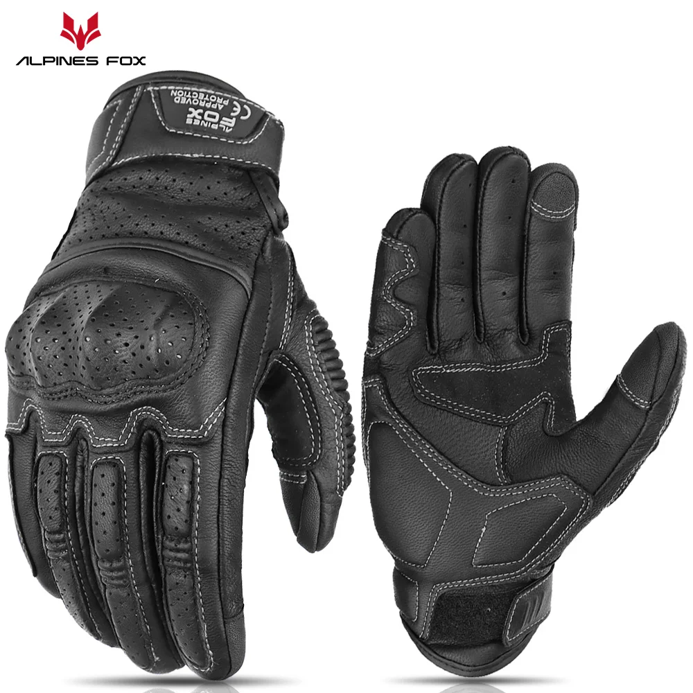 Sommer Retro Perforierte Leder Motorrad Handschuhe Männer Frauen Voll Finger Motocross Biker Handschuh Guantes Moto Ausrüstung M-XXL