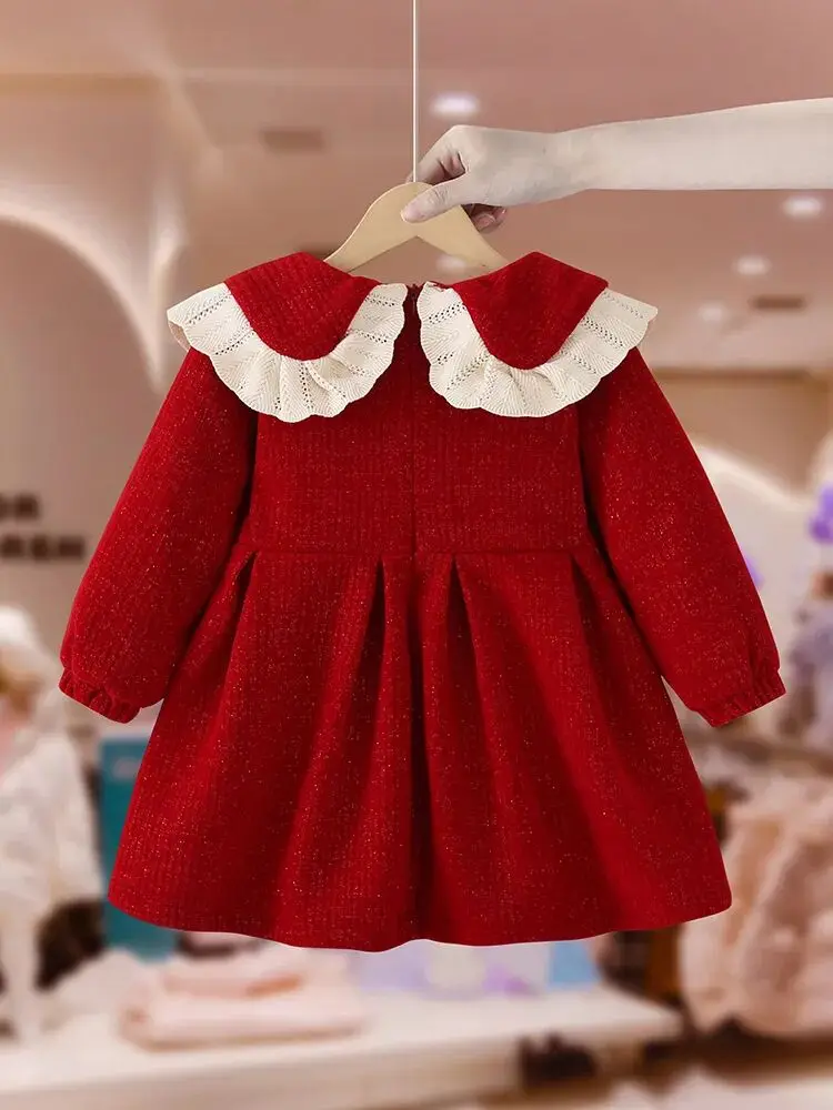 Autumn and winter baby girl\'s velvet princess dress 2025 new children\'s New Year\'s dress long sleeved dress