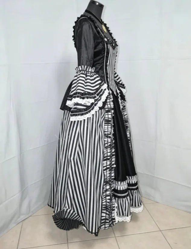 

1700s Rococo Black And White Striped Dress Costume Rococo Fashion Dress Gown Custom Made For Women