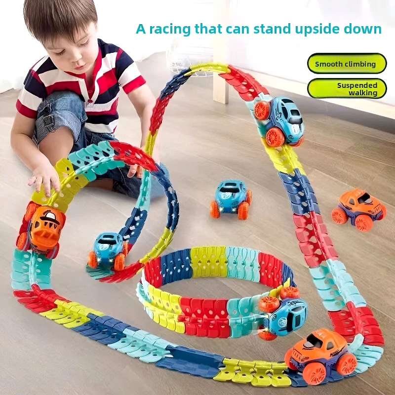 46-184pcs ปีนเขา Anti Gravity Race TRACK รถของเล่นชุด Twist Roller Coaster ยืดหยุ่น Racing TRACK ของเล่นสําหรับของขวัญเด็ก