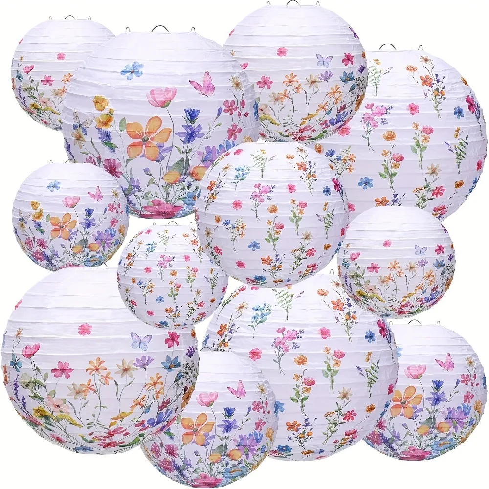 12pcs Spring Summer Theme Butterfly Hanging Lantern Decorative Portable Flowers Paper Lantern DIY Lantern