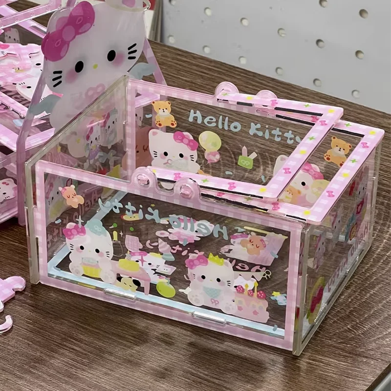 

Hello Kitty Acrylic Storage Box Cartoon Anime Merchandise Desktop Organizer for Jewelry Earrings Miscellaneous Items Gift