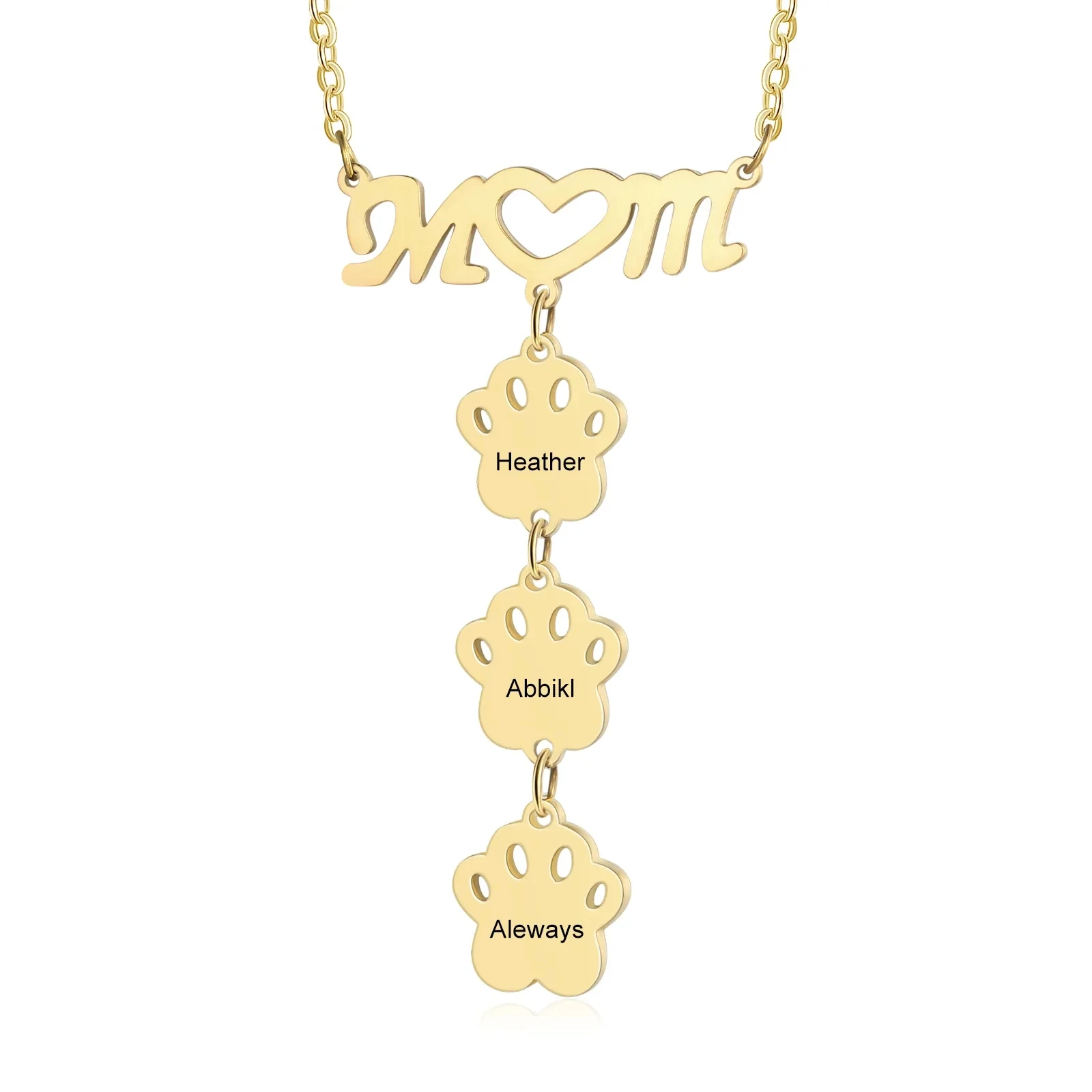 Custom Mother's Heart Personalized Multi-Name Dog Paw Pendant Necklace Quality Stainless Steel Women's Necklace Gift For Mother