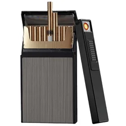 Women's 20-cigarette Slim Cigarette Box with Detachable Cigarette Lighter, Portable Aluminum Shell Cigarette Box
