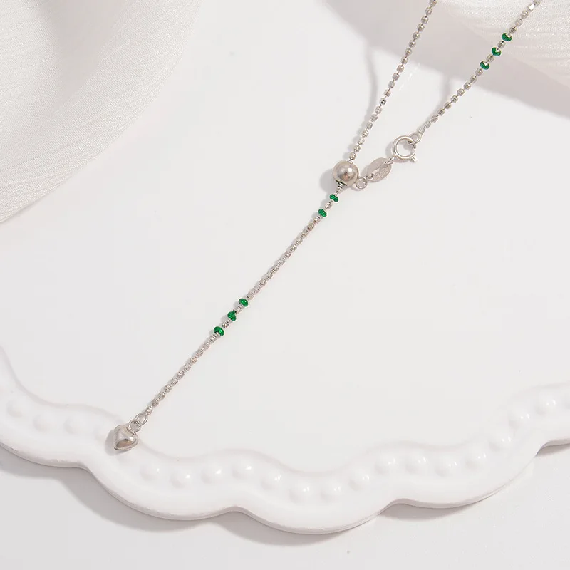 Exclusive Design Colorful Bead Necklace, S925 Sterling Silver K-pop Inspired Adjustable Choker, Viral Ins Dainty Jewelry Gift