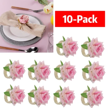 10-Pack Pink Rose Napkin Rings , Handmade Napkin Holder Rings Table Decorations for…