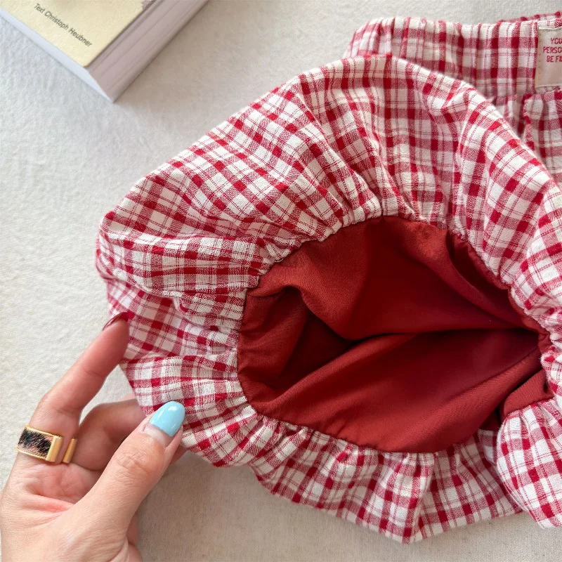 2026 Neue Sommer-Shorts für Babymädchen mit Karomuster, Urlaubs-Strandshorts im Koreanischen Stil, Laternenrock-Shorts für Kleinkinder, Kinderkleidung – Detail 8