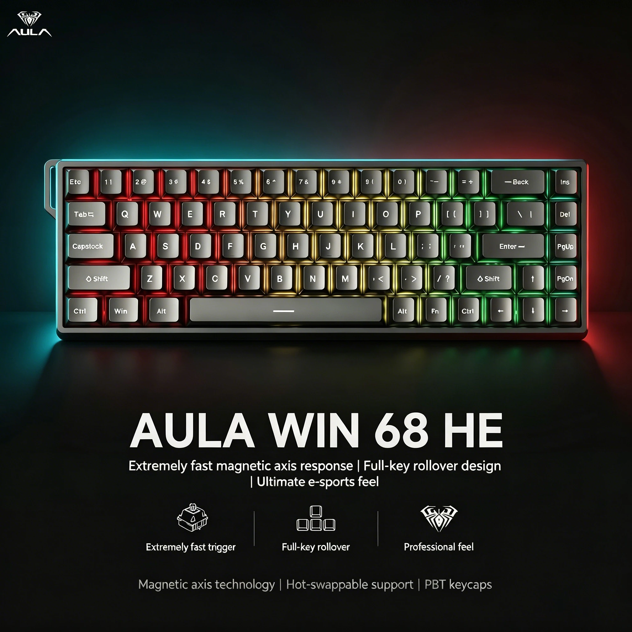 AULA Win60 Win68 HE Hall Effect Keyboard 8K Polling Rate RGB Backlit Gasket Structure Hot-Swap Wired Gaming Keyboard for Gamer