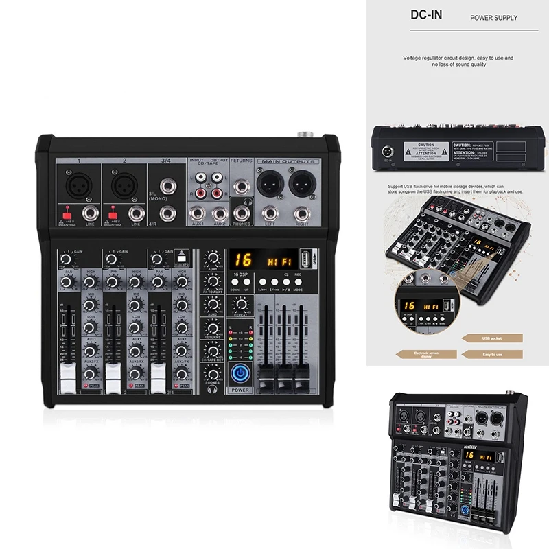 

SCLS 4 Channel Bluetooth Audio Mixer Sound Mixing Console Audio Interface USB Sound Card For Studio Stage DJ Home