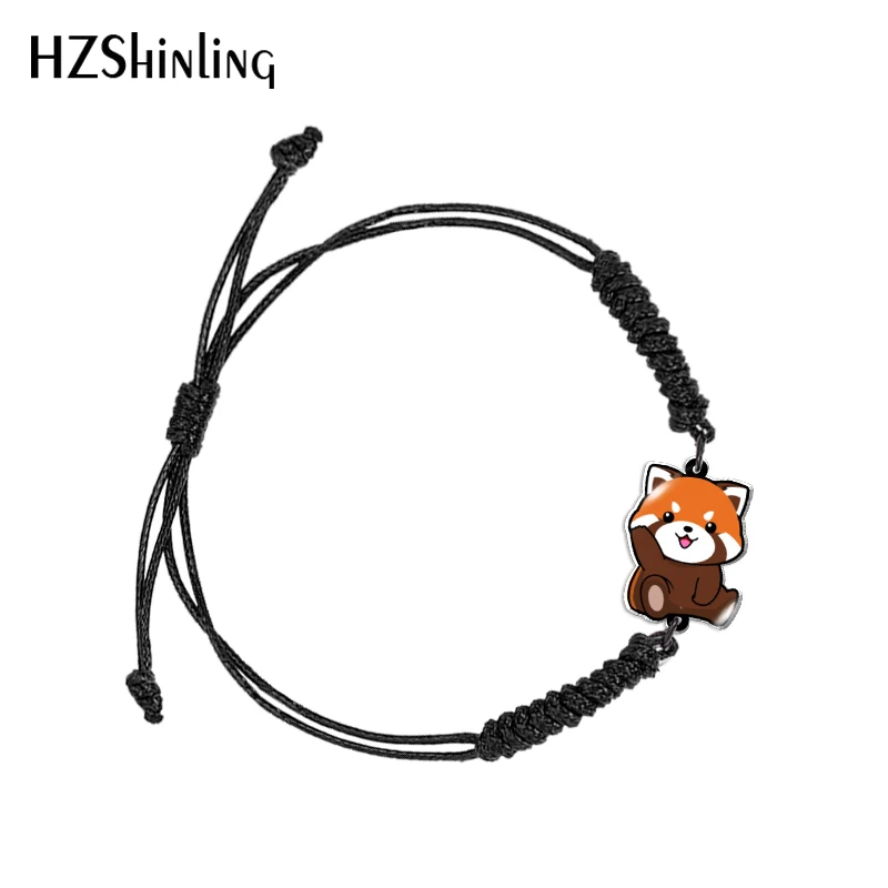 Cartoon Red panda Animal Black and Red Woven Adjustable Bracelet Rope Chain Acrylic Resin Epoxy Fashion Jewelry for Women