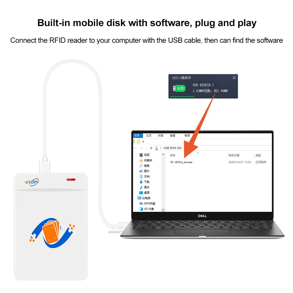 NFC Smart Card Reader/Writer RFID Duplicator EM4305 T5577 Tag 125KHz 13.56MHz Copier USB Programmer Keychain Card ID IC EM UID