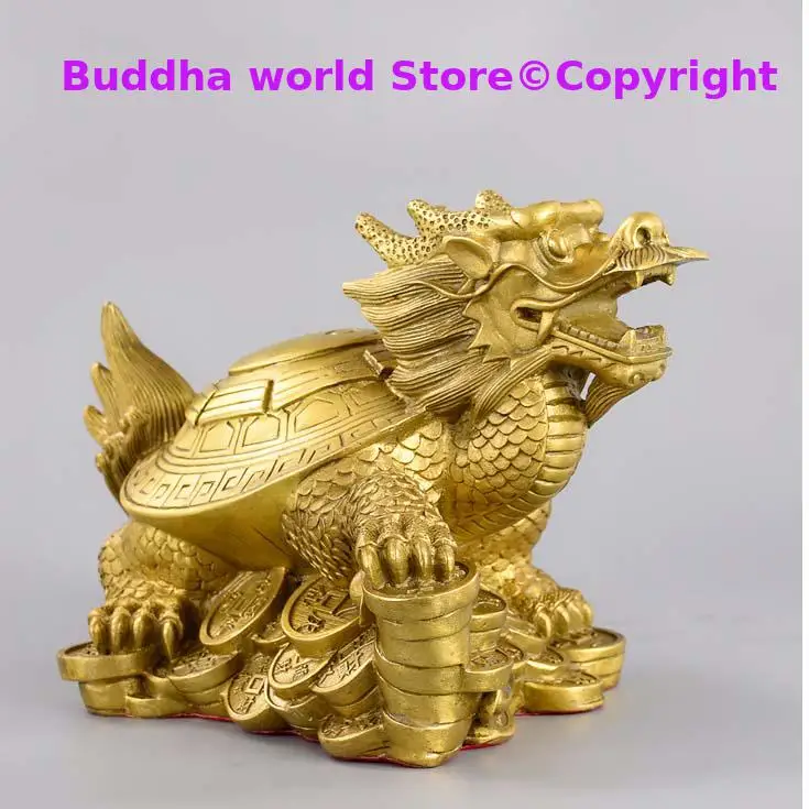 Large HOME Company SHOP store Efficacious Money Drawing thriving business Lucky ZHAO CAI dragon turtle FENG SHUI copper statue