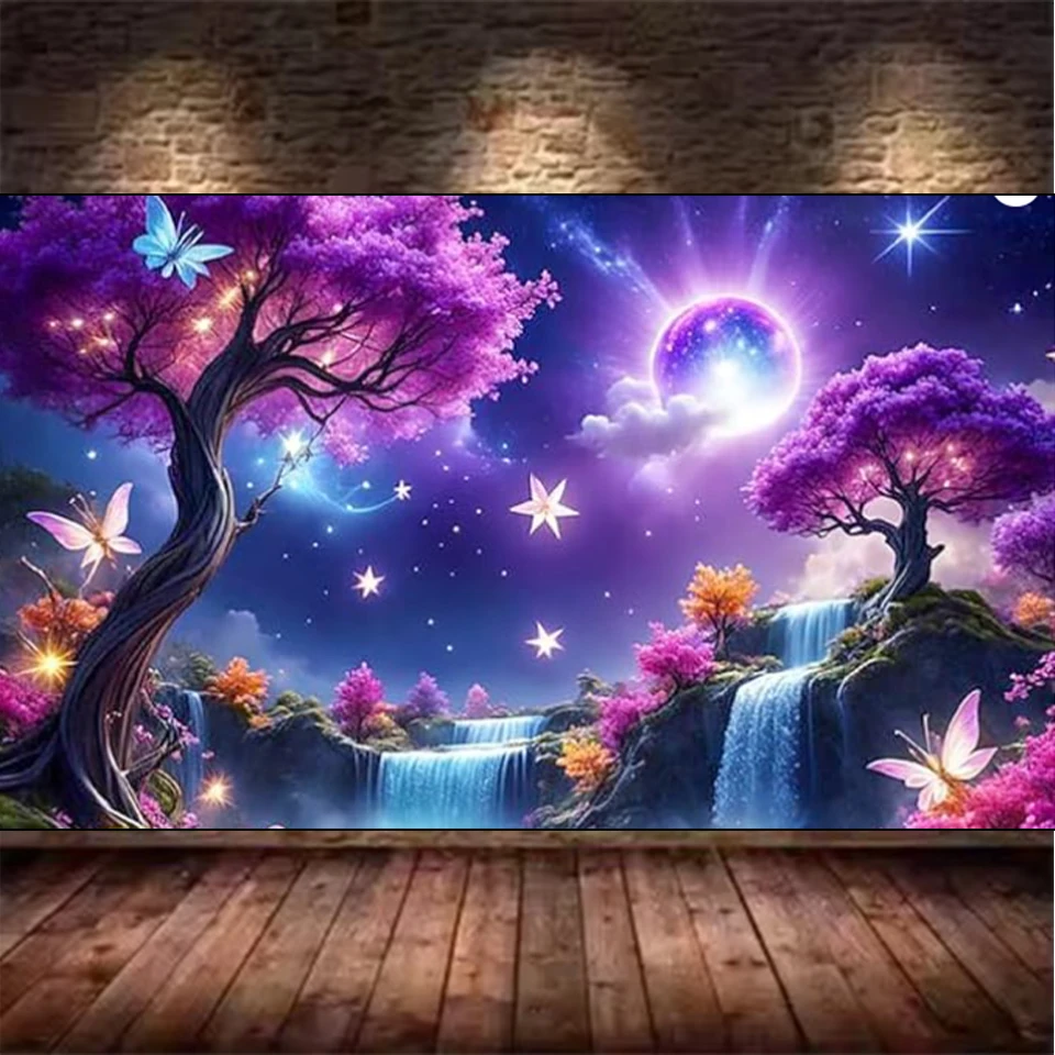 

Abstract Landscape New 2025 Diamond Painting Art Boat Flower Waterfall Diy Full Mosaic Sewing Kit Home Decoration