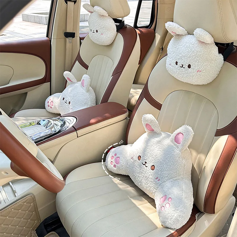 

Cute Cartoon Bear Rabbit Car Headrest Pillow Plush Soft Universal Neck Support Cushion Home Auto Interior Decor Accessories