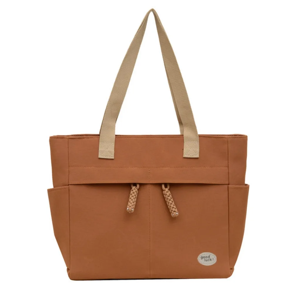 

Portable Solid Color Canvas Tote Bag Multi Pocket Large Capacity Simple Handbag Japanese Style Shoulder Bag Streetwear