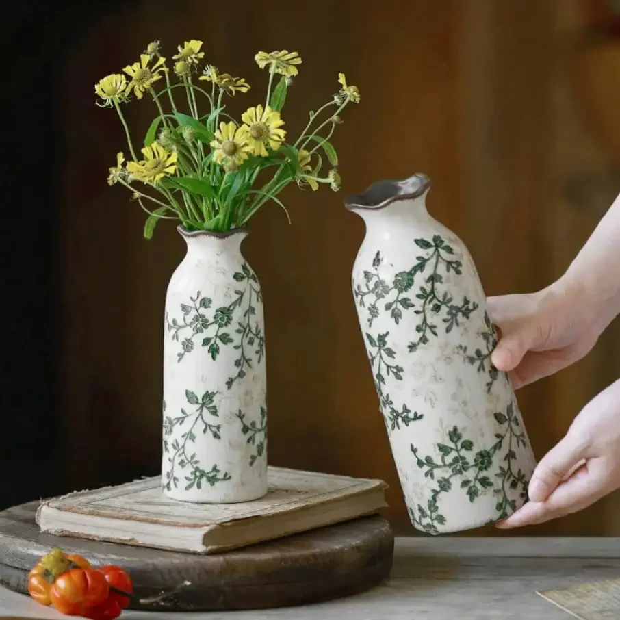 ZQQCrackle Ceramic Flower Vase Hydroponic Vase Table Decor Floral Arrangement Valentine's Day Gifts