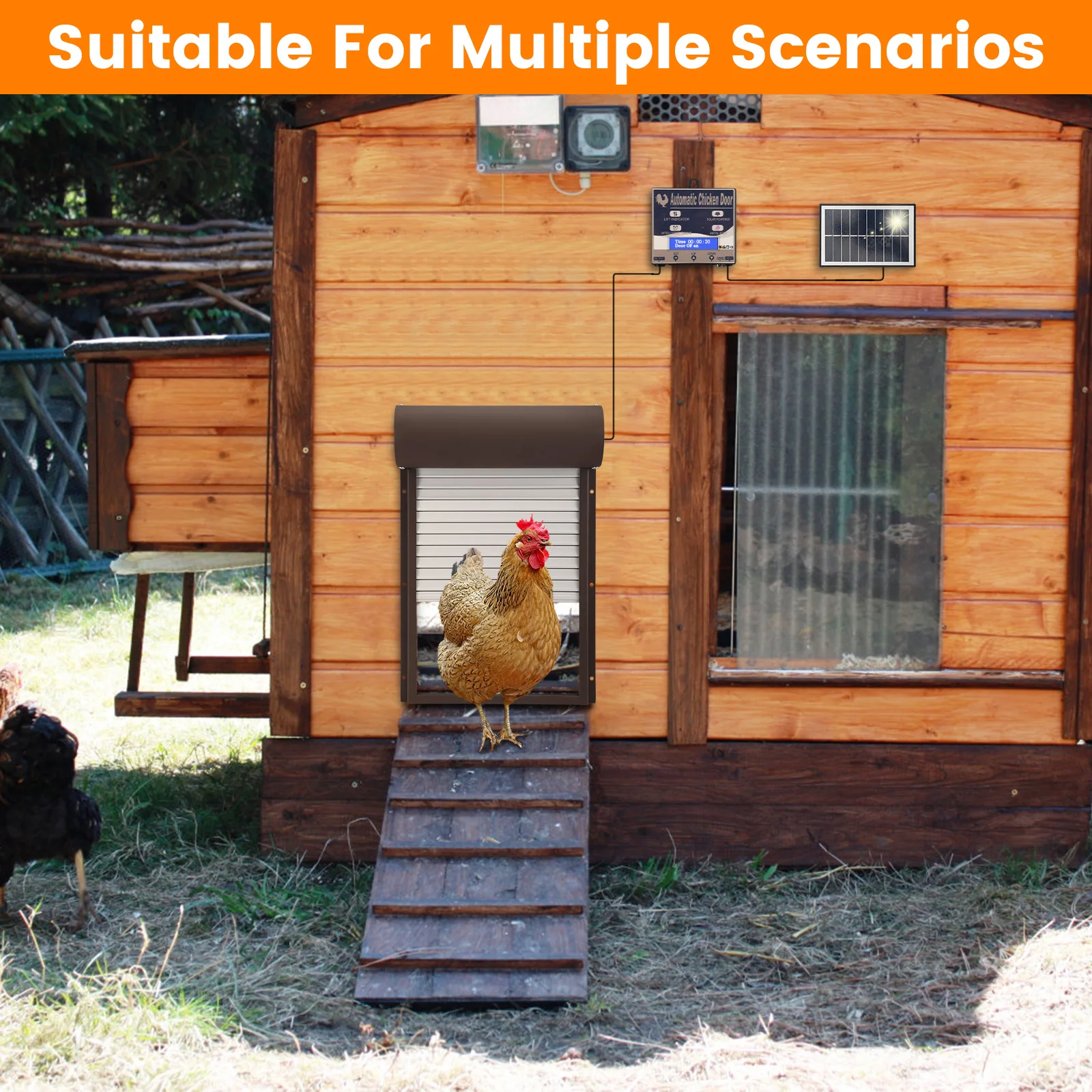 Aluminium Solar Chicken Coop Door Automatic Roller Shutter with LCD Display Light Sensor Timer Remote Control