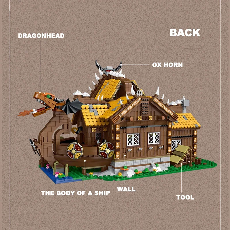 3129 sztuk dom wikingów cegły zestawy zabawek ze światłem montaż klocki Model kreatywny widok ulicy zabawki edukacyjne prezenty