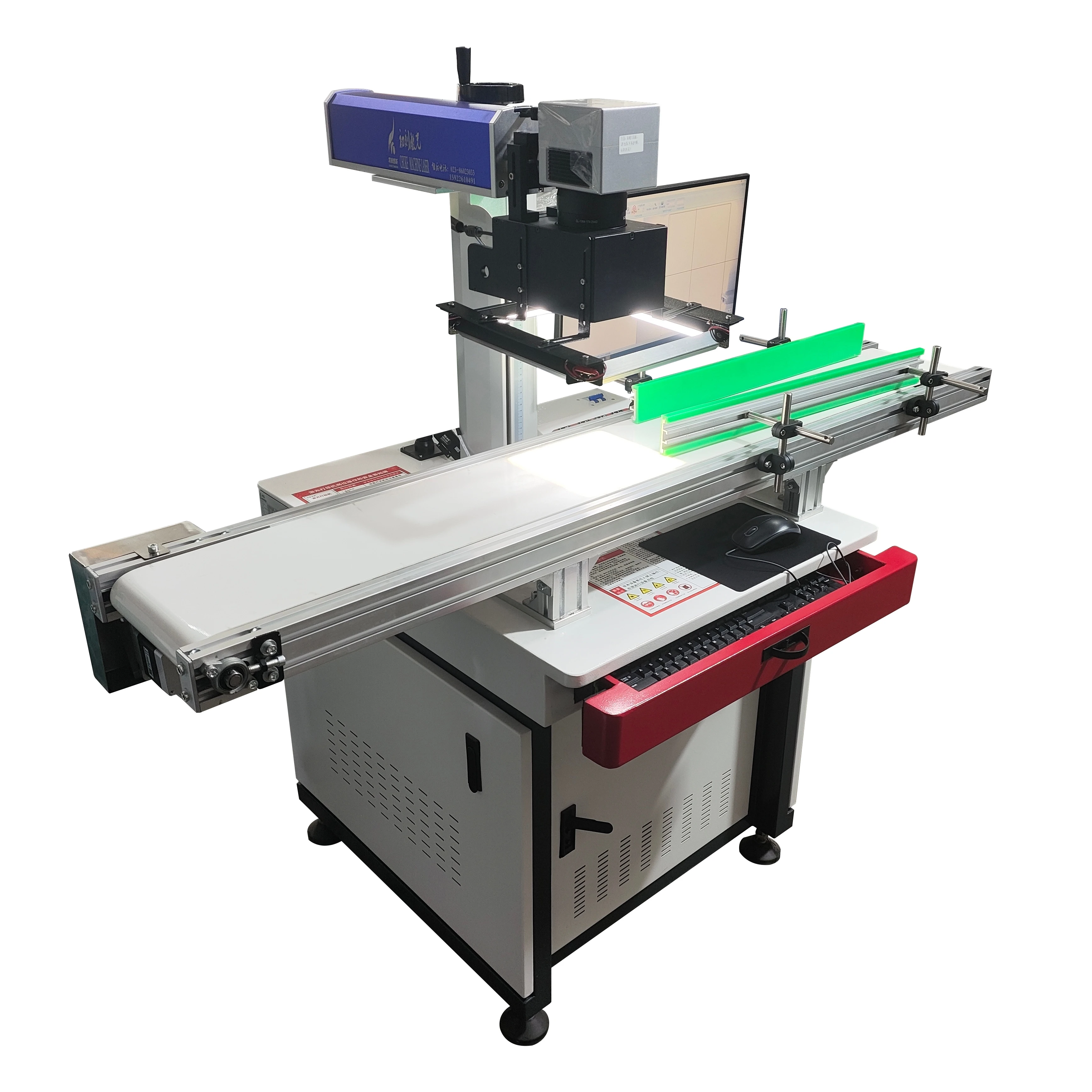 Electronic Components with Deep Engraving Vision Positioning Inline MOPA Fiber Marking Machine 200W 300W