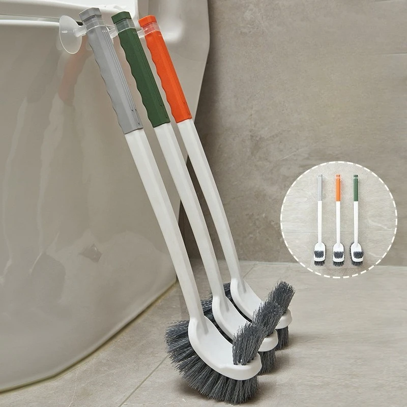 Long Handled Toilet Brush Suction Cup Type Hole Free Wall Mounted Double-Sided Elbow No Dead Corners Cleaning Squatting Sink