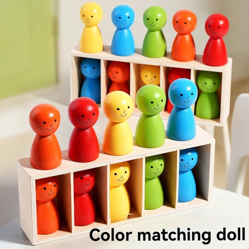 A Set Includes a Wooden Box, 10Pcs Colorful Dolls, Colorful Game, Educational Desktop Toys for Home Entertainment and Learning, Ideal Gift for Thanksgiving, Birthdays, Easter, Young Educational Toys