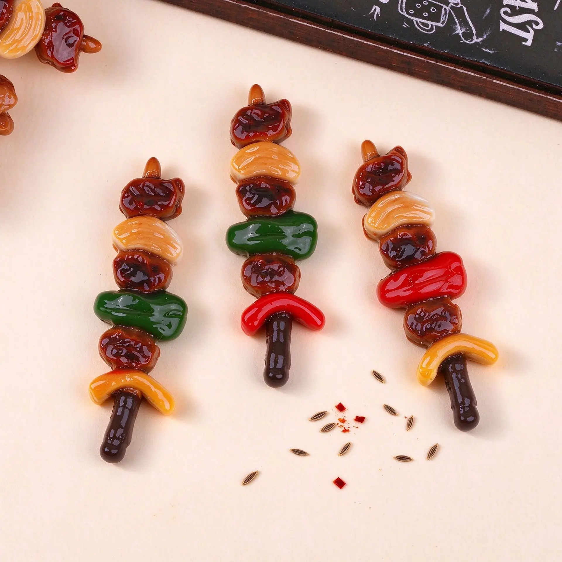 10pcs Mini Japanese Yakitori Skewer Models Realistic Resin Miniature Grilled Chicken BBQ Food Accessories Desktop Decorations