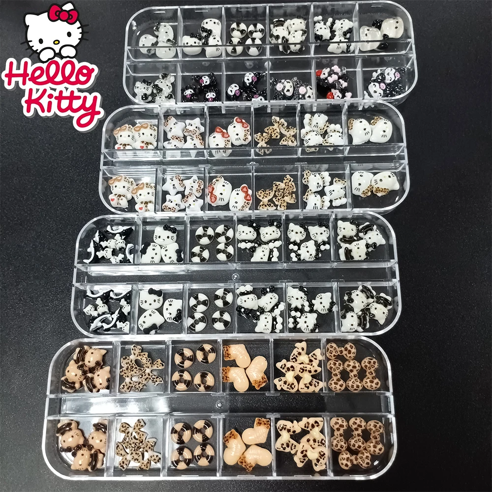 

12 сеток, шоколадный леопардовый принт, подвески для ногтей «Hello Kitty», смола, осенне-зимняя серия, кавайные мультяшные украшения для ногтей, маникюр, сделай сам