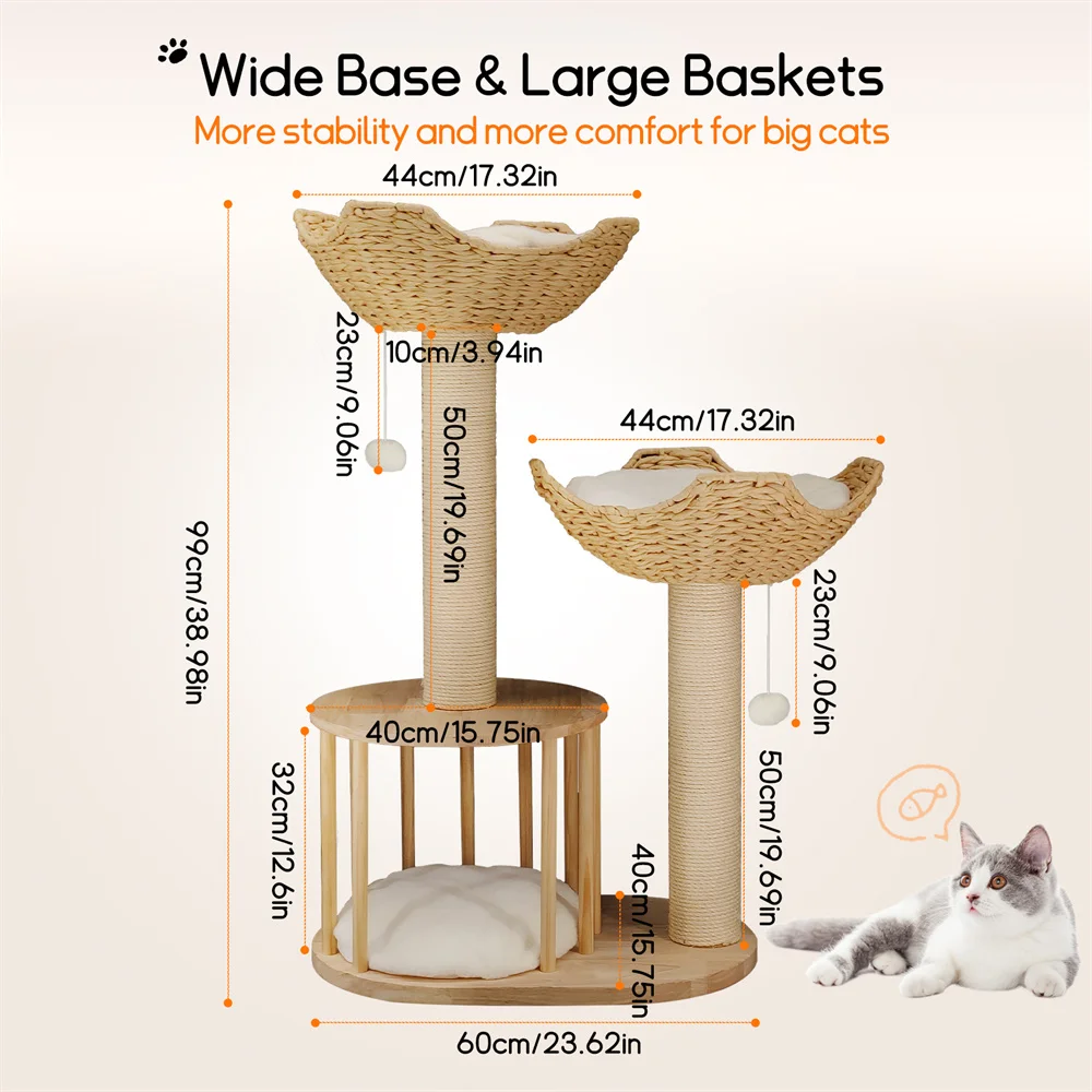 3 ชั้นแมวเบาะ Plush Napping Perches ลูกแมวคอนโด Sisal เชือกโพสต์และแขวนของเล่น Tower สําหรับในร่ม Kitties