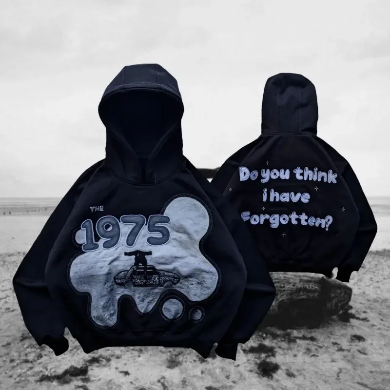 European and American Street Fashion Pullover Anime Letter Print Oversized Hoodie Men Y2k Harajuku Hip-hop Rock Jacket Women