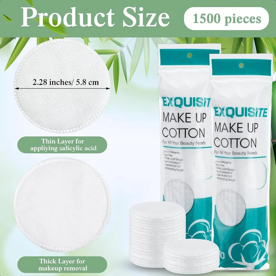 1500 Pcs Cotton Rounds Bulk Exfoliating Rounds for Face Makeup Remover Cotton Facial Pads for Face Makeup Removal Toner Pads