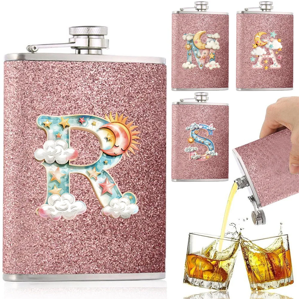 

304 Stainless Steel Pocket Flask Outdoor Portable Liquor Container Stylish Metal Liquor Tool For Women Iridescent Cloud Pattern