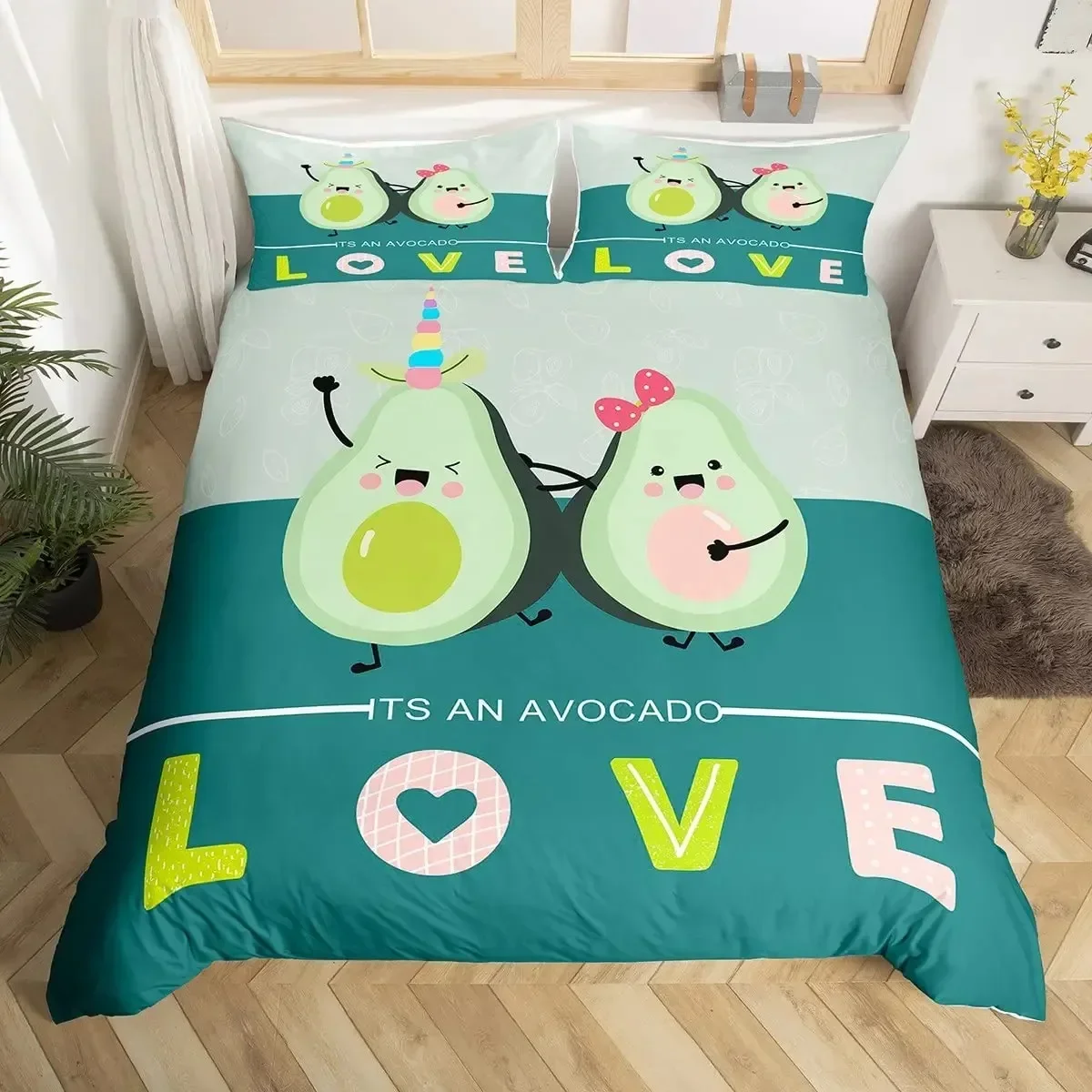 

Cartoon Funny Faces Avocado Comfortable Duvet Quilt Cover Pillowcase Bedding Set Children Bedroom Decoration Home Textile