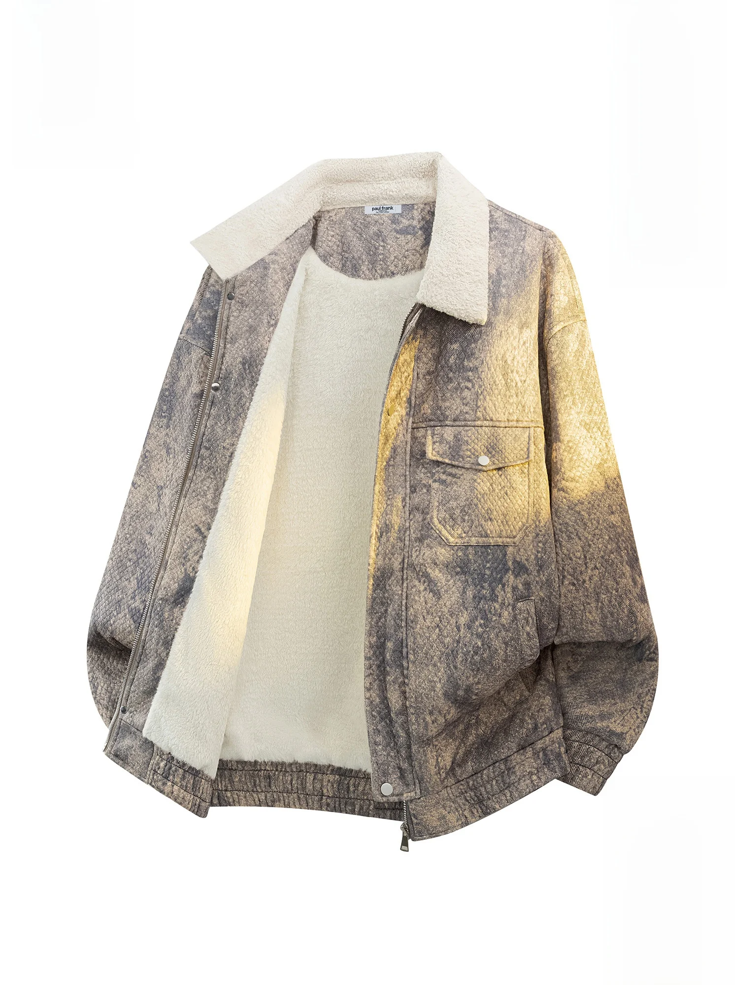 

PaulFrank Winter Fce Lined Collar Jaet Men's Casual Tie Dye Workwear Coat Large Mouth Monkey Polyester Fiber Long Sve