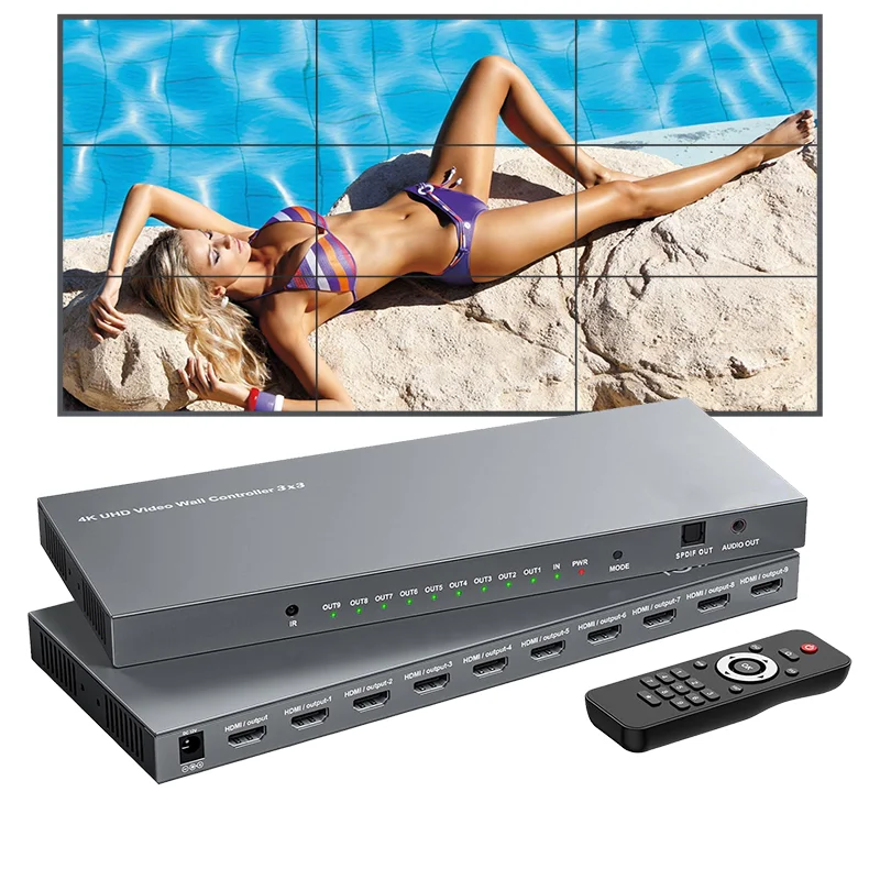 

UHD 1 in 9 Out Tv Wall Displays Controller 4K Hdm I Video Wall Controller 3x3