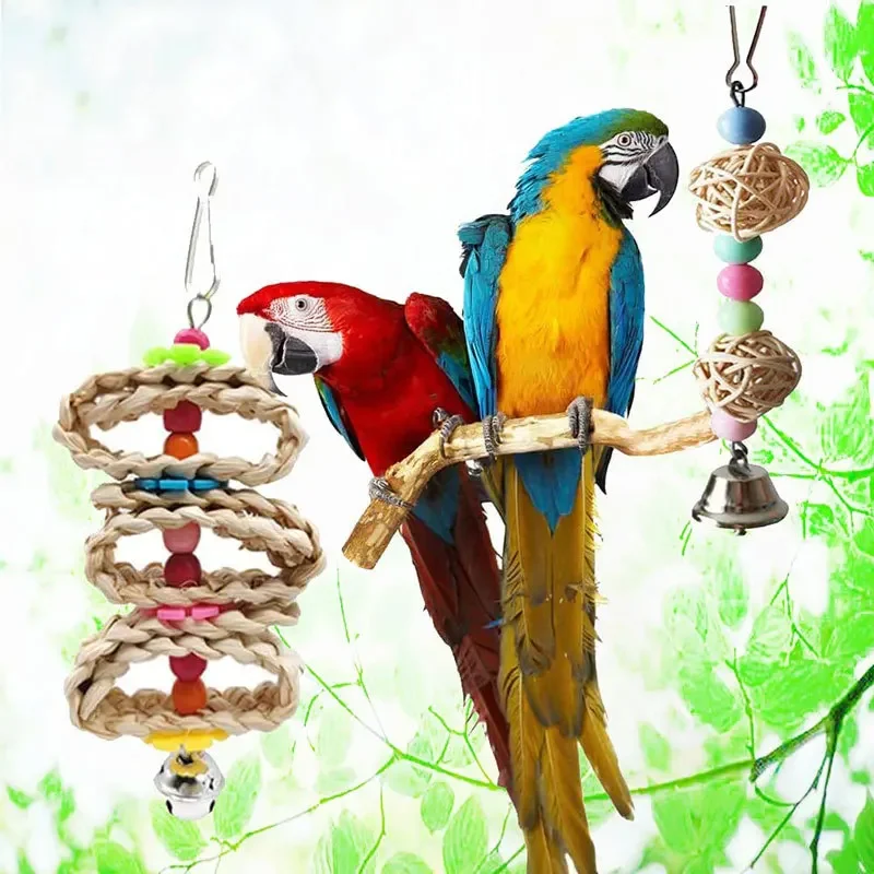 Bird Toy Combination Set, Natural Wood Color Bite Swing Hanger, Tengqiu Cross border Exclusive Supply, Parrot Bite Toy in Stock