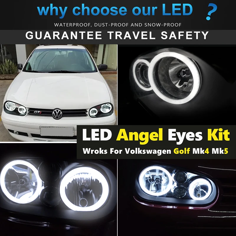 for Volkswagen VW Golf 4 5 1998-2009 Ultra Bright SMD White LED Cotton Angel Eyes 12V Halo Ring Kit Daytime Running Light DRL