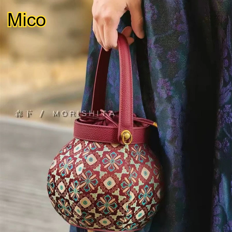 

Song Brocade Lantern Bag for Women, Red Chinese Style Crossbody Purse, Vintage Handbag, Lunar New Year Gift