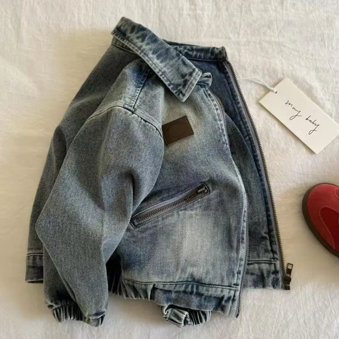 

Children's Denim Jacket Spring/Autumn Boys' Girls' Japanese-Style Denim Jacket Small Medium Sizes Baby's Stylish Collared Top