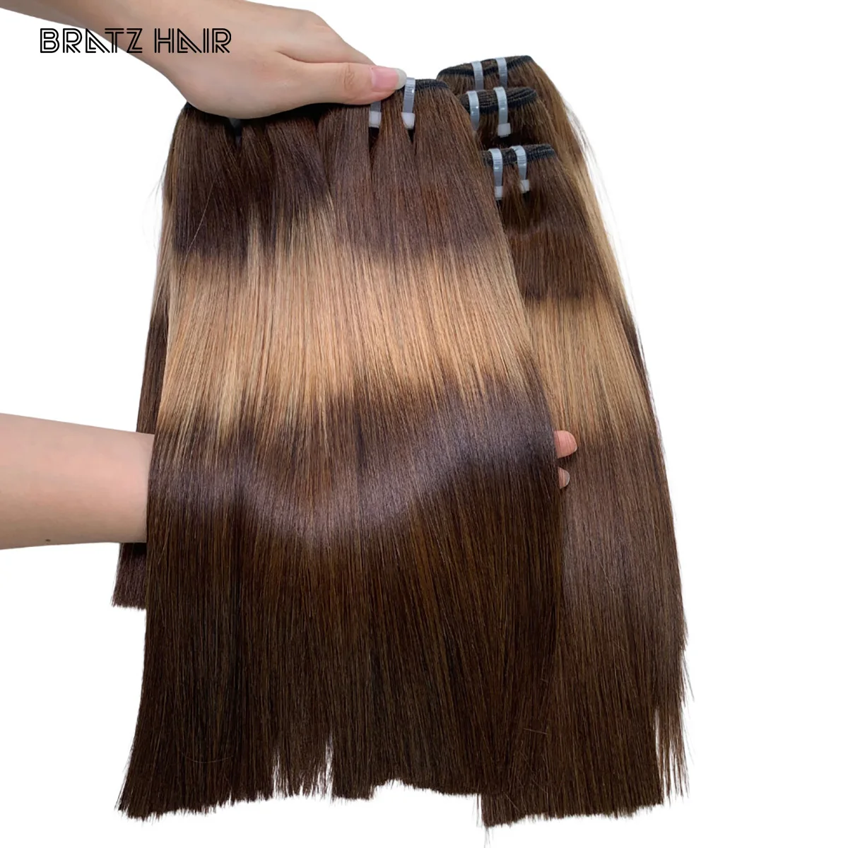 3T Bone Straight Ombre Коричневый Блондин Цвет Супер Двойной Вытянутый Длительный срок службы Пучки Наращивание Волос 13x4 Фронтальная Застежка 4x4