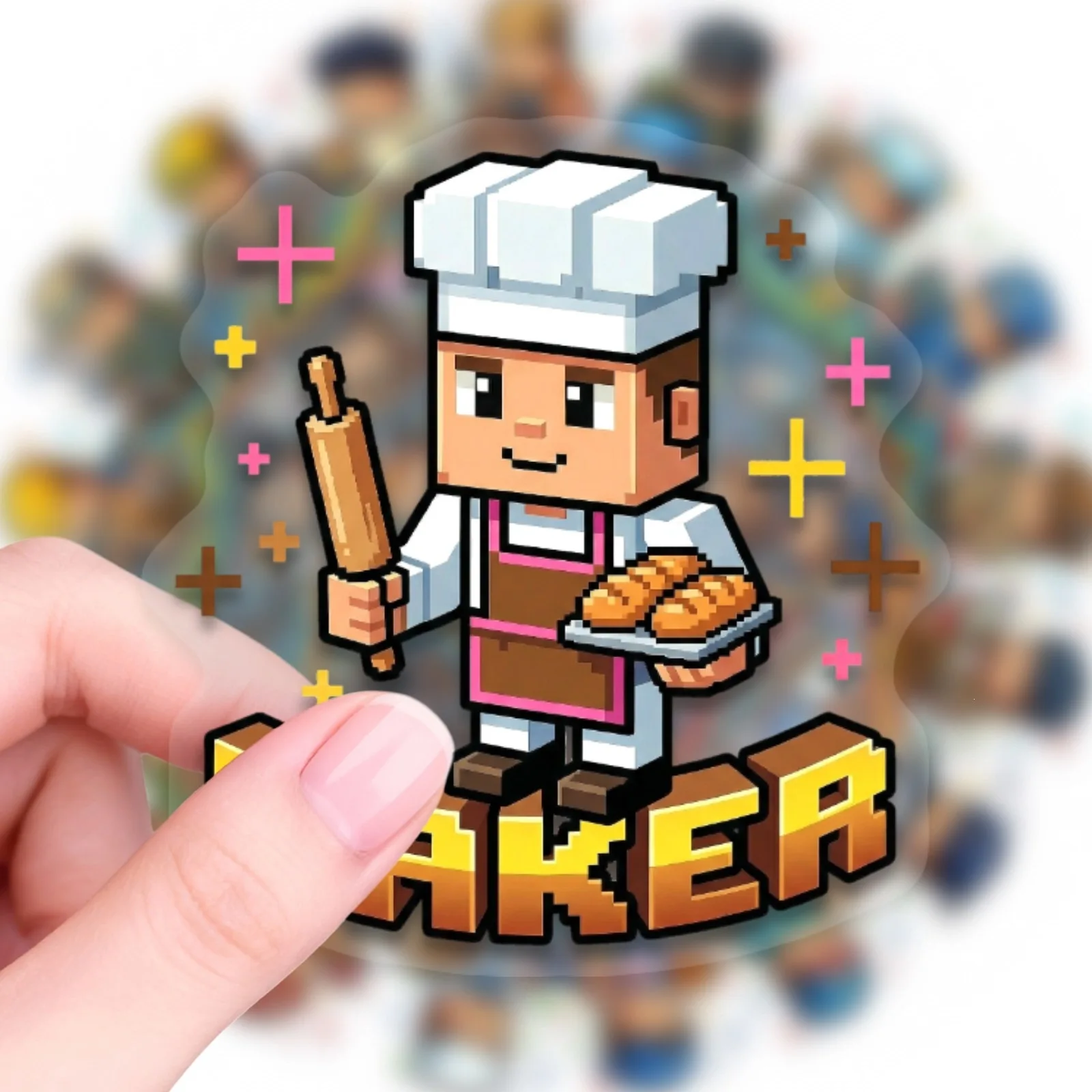 50 Pcs Pixel Art Occupation Character Stickers Clear PET Cartoon Decorate Suitcase Phone Stationery Box File Folder Skate Decals