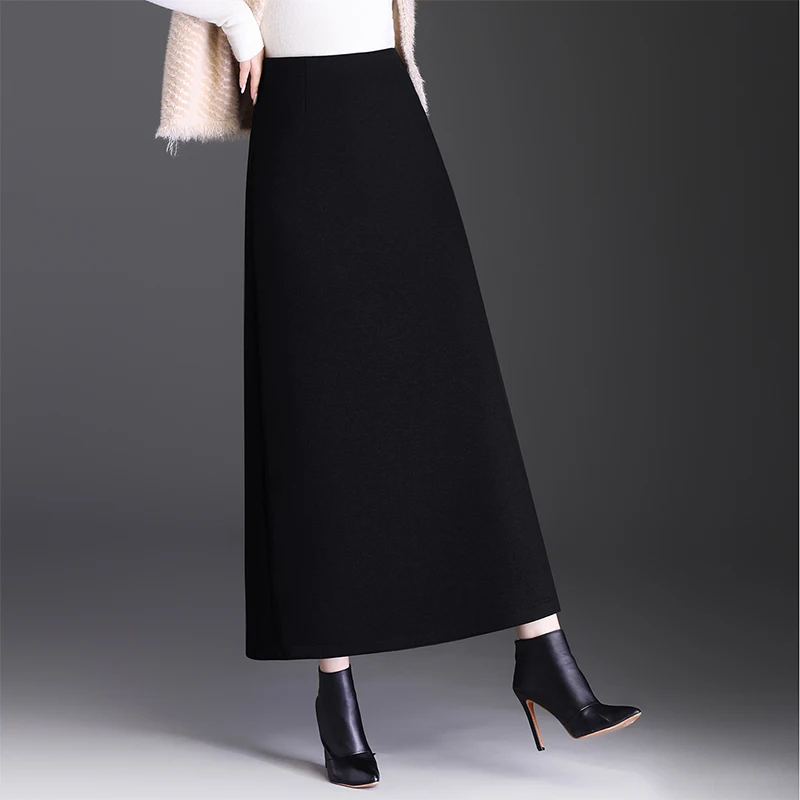 

Шерстяная юбка А-силуэта макси, зимняя, облегающая, с высокой талией, стройнящая, повседневная, из полиэфирного волокна