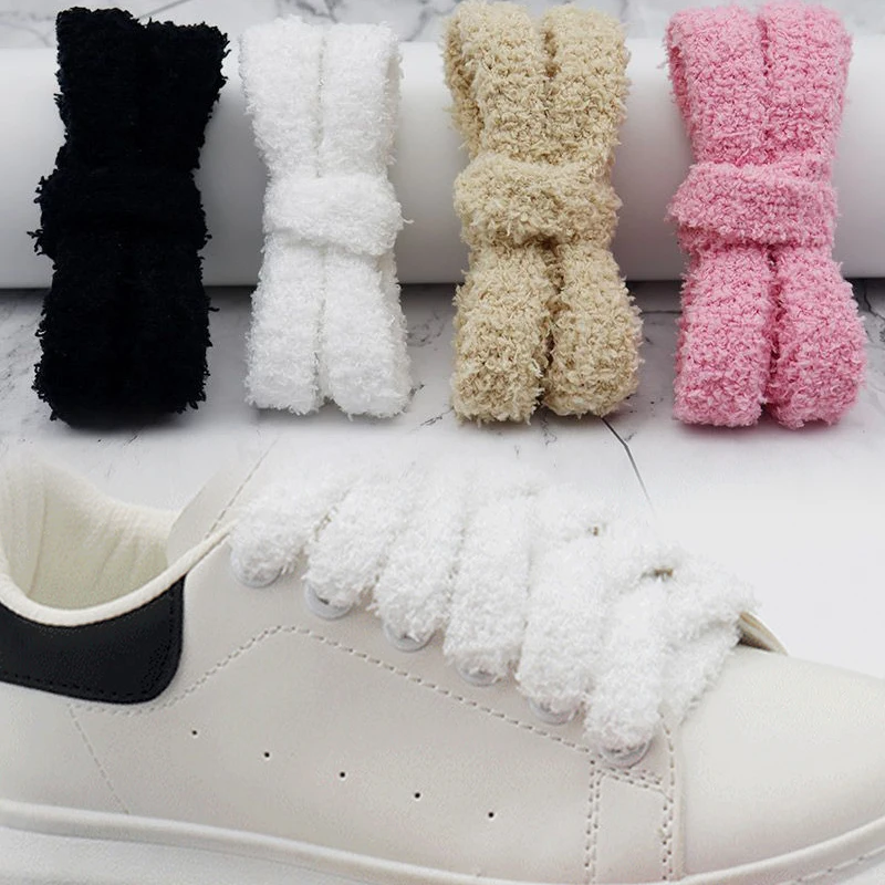 Premium Soft 12mm Big Fat Fluffy Fuzzy Laces Wide Flat Plush Towel Shoelaces Design Perfect for Women Casual Sneakers Best Match